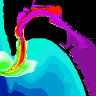 Still image of tracer concentration in San Diego Bay captured from output of tidal flushing model.