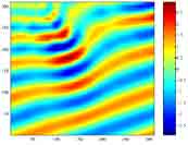 Still image of wave height pattern captured from output of wave refraction model.